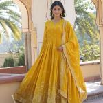 Georgette Reception Wear Embroidery Work Readymade Gown With Dupatta