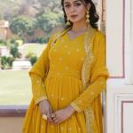 Georgette Reception Wear Embroidery Work Readymade Gown With Dupatta