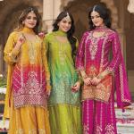 Sangeet Wear Shaded Pink Silk Digital Print Jaipuri Palazzo Kurti Suit