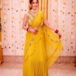 Yellow New Designer Party Wear Lahenga Saree With Stich Blouse for Haldi Function