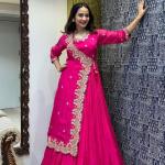 Designer Fancy Western Style Cording Sequence Work With Foil Paper Work Gown