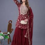 Designer Party Wear Look Top-Sharara & Dupatta Set