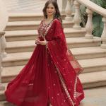 Attractive Sequence Work Maroon & WINE Gown For Wedding Wear
