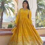 Georgette Reception Wear Embroidery Work Readymade Gown With Dupatta