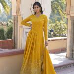 Georgette Reception Wear Embroidery Work Readymade Gown With Dupatta