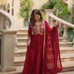 Attractive Sequence Work Maroon & WINE Gown For Wedding Wear