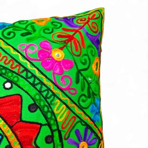 24x24"Handmade Indian Embroidered Cushion Cover – Colorful Floral Suzani Work on Cotton Cushion Cover Boho Decor Pillowcase